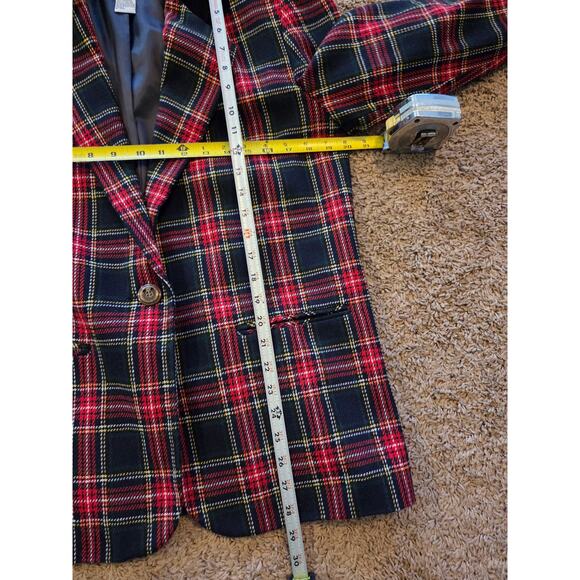Vtg blazer sag harbor tartan plaid wool blend velvet holiday red green 10P - Picture 6 of 6